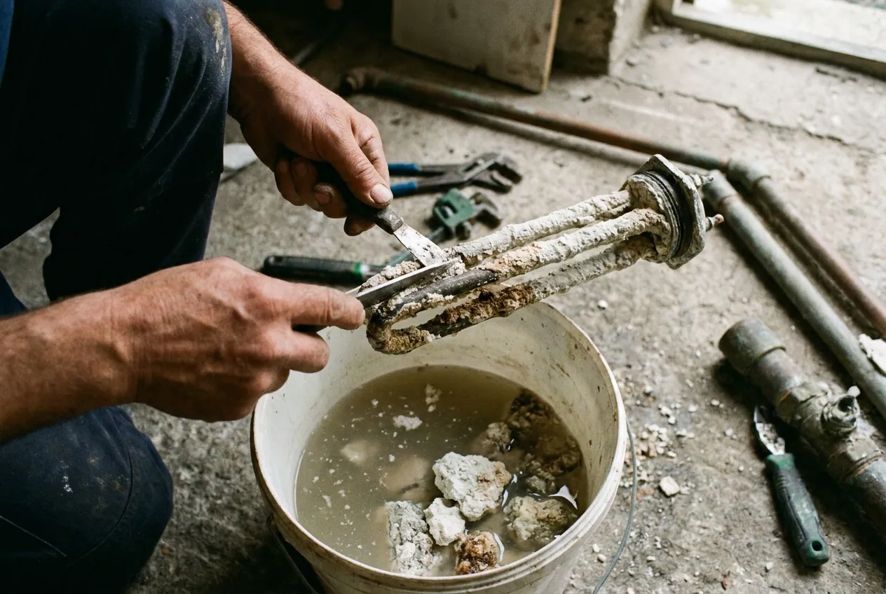 Résistance de chauffe-eau entartrée par l'eau calcaire au Perreux-sur-Marne